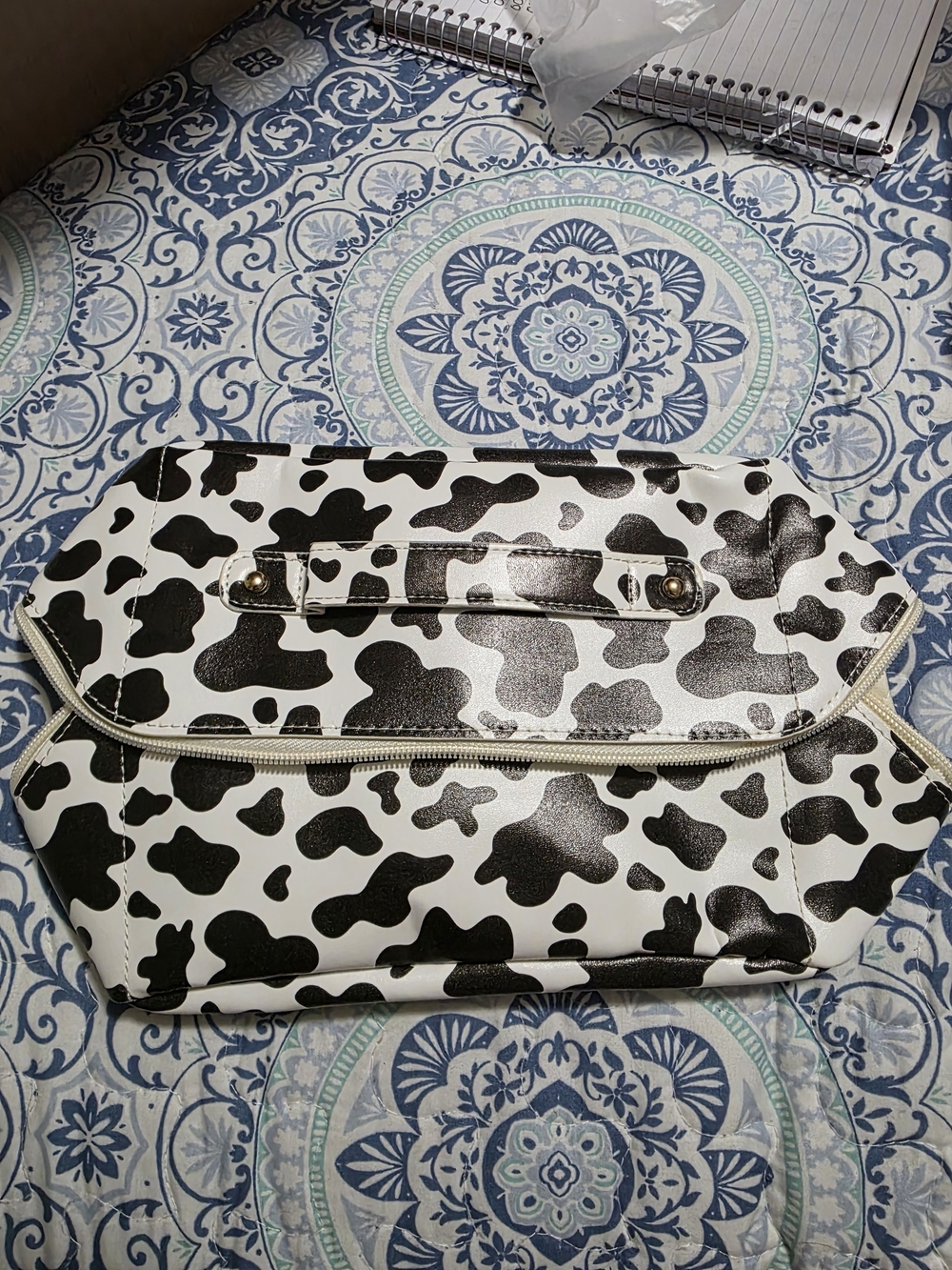 Stylish Cow-Print Make Up Clutch Bag in Black and White